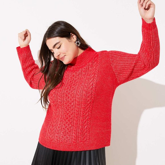 NWT Loft Plus Crimson Cable Soft Knit Cropped Turtleneck Sweater Women's 20/22 - Picture 1 of 12